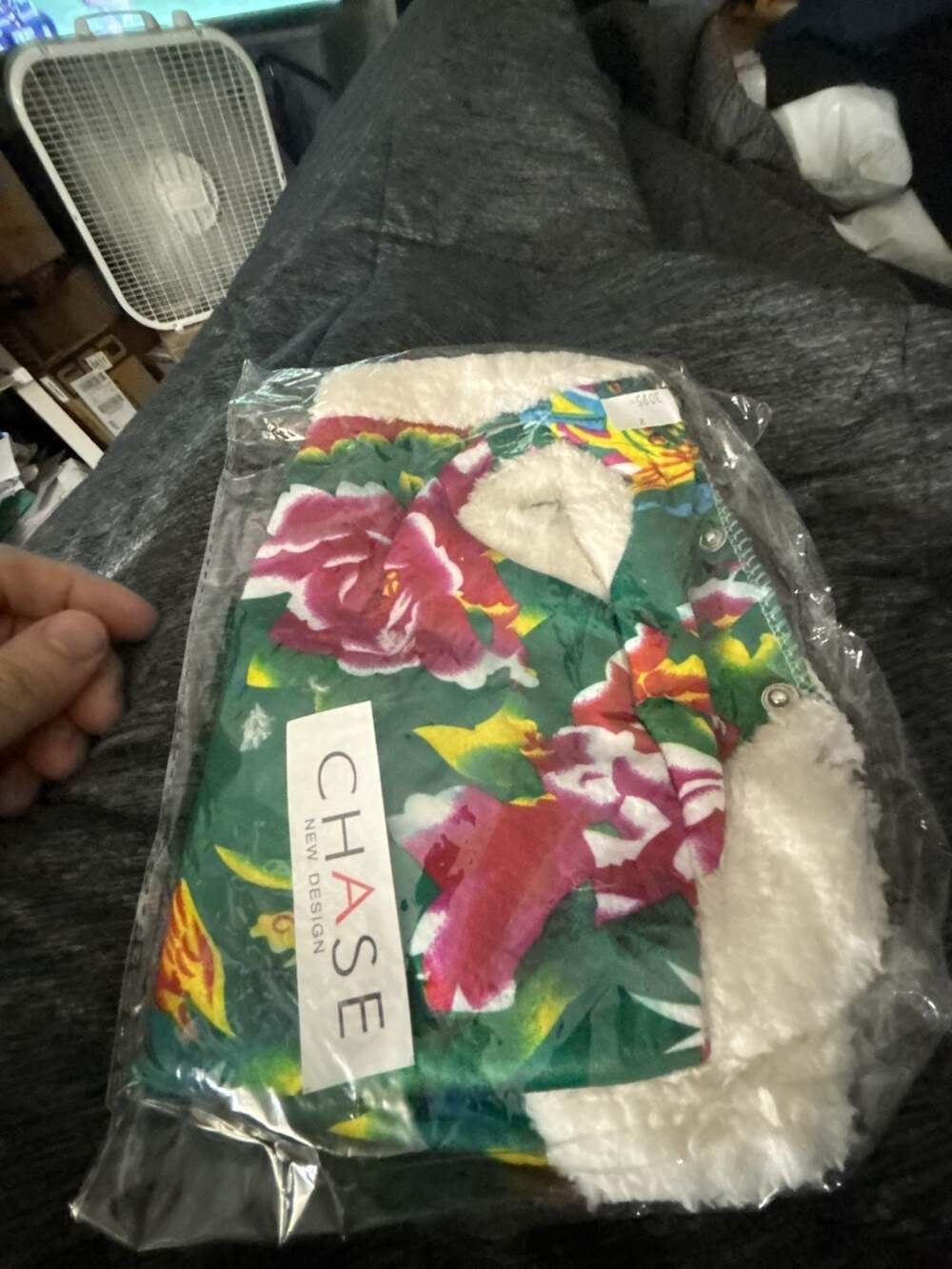 Chase New Design Green Floral Tropical Print Sherpa Lined Pet Jacket Coat